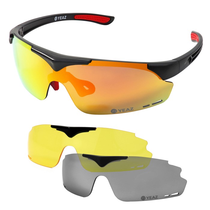 SUNUP set magnetic sports sunglasses matt black / Full Revo Red