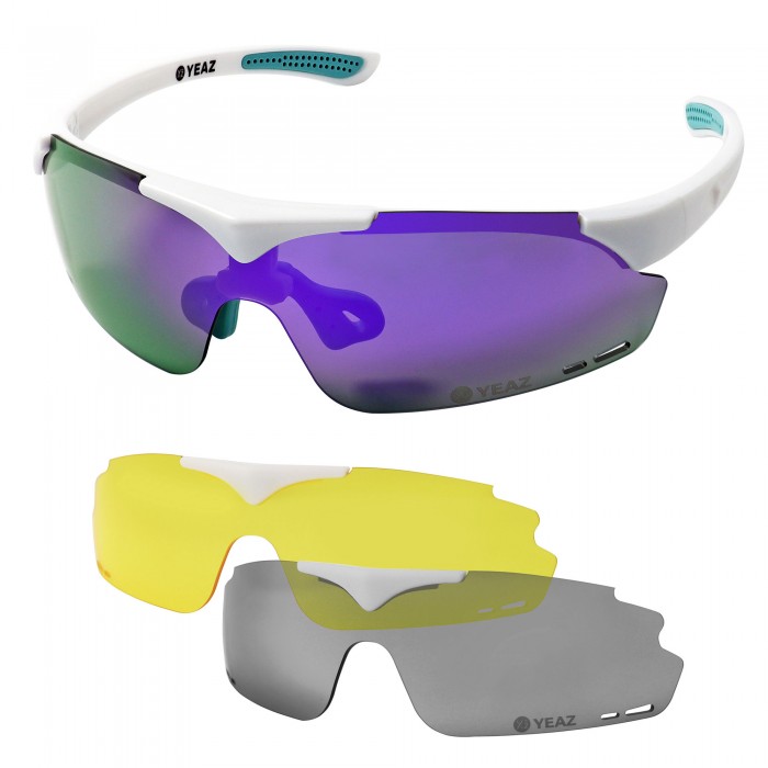 SUNUP Set Magnet-Sport-Sonnenbrille Matt weiß / Full Revo Purple
