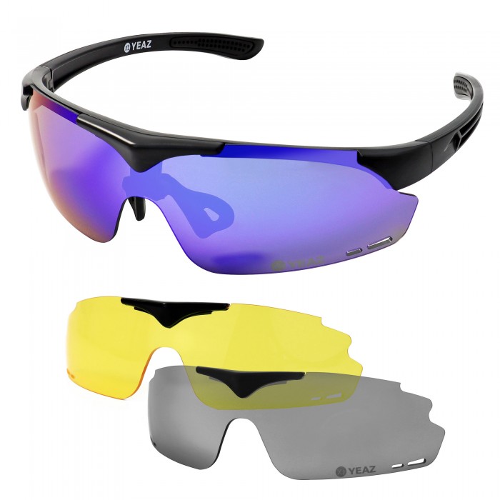 SUNUP Set Magnetic Sports Sunglasses Matt Black / Full Revo Blue